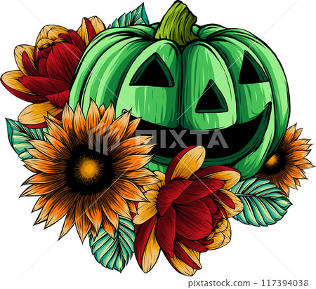 Halloween pumpkin in flat style vector illustration design 117394038