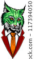 Vector image, the head of a lynx looks forward, on a white background. 117394050