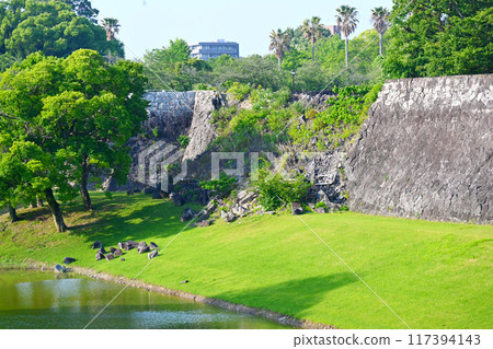 Kumamoto Castle stone walls collapsed in the earthquake 117394143
