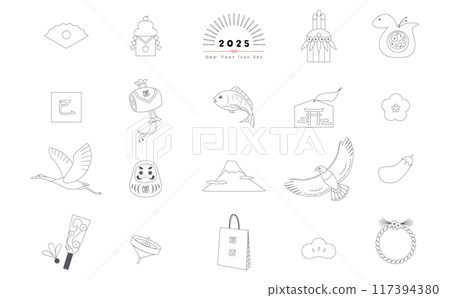 New Year's icon set_Main line only_Black 117394380