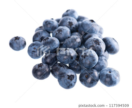 Fresh blueberry isolated on white background. Bilberry or whortleberry berries. Clipping path. 117394509