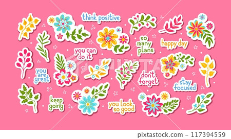 Motivation journal stickers, retro flowers 117394559