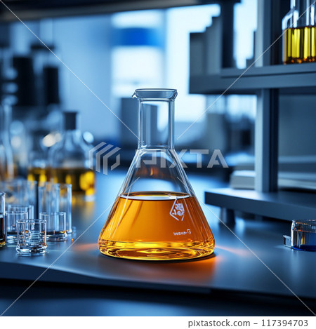 Liquid in a flask, laboratory Liquid in a flask, laboratory 117394703