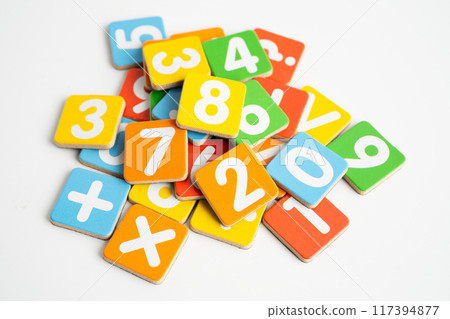 Math number isolated on white background with clipping path, mathematics learning course. 117394877