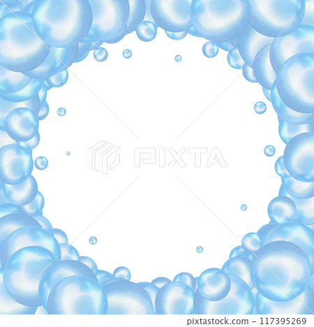 Shiny balls with different size on simple gradient background. Glossy bubbles in empty space. Abstract composition with chaotic floating spheres. 3d rendering 117395269