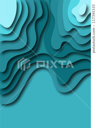 3D abstract blue wave background with paper cut shapes. Vector layout design for business presentations, flyers, posters. 3D abstract blue wave background with paper cut shapes. Vector layout design for business presentations, flyers, posters. 117395335