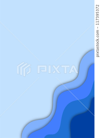 Wavy border in paper cut style. 3d abstract background with cut out deep waves modern cover. Blue color layers with smooth shadow paper cut art. Vector card illustration origami environment template. Wavy border in paper cut style. 3d abstract background with cut out deep waves modern cover. Blue color layers with smooth shadow paper cut art. Vector card illustration origami environment template. 117395372