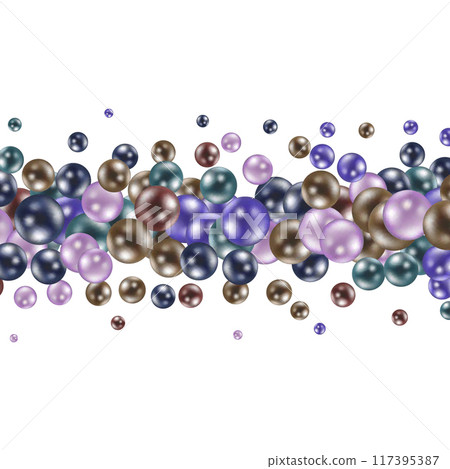 Background with render 3d color balls. Round Sphere of geometric objects, pearl made of metal and plastic. Template with social media story, social networks. vector illustration 117395387
