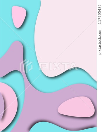 Abstract modern gradient paper cut waves background with shadow decoration. Minimal style dynamic wave pattern creative design. Cute vibrant pastel colors liquid texture element. Vector illustration.  117395483