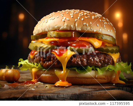 Hamburger Cheeseburger AI Photo Hamburger Cheeseburger AI Photo 117395595