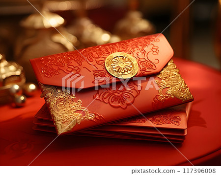 Rich Elegant Traditional Chinese Red Envelope AI Photo Art 117396008