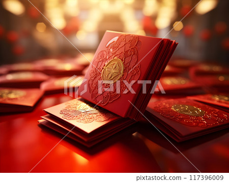 Rich Elegant Traditional Chinese Red Envelope AI Photo Art 117396009