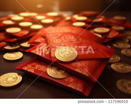 Rich Elegant Traditional Chinese Red Envelope AI Photo Art 117396010