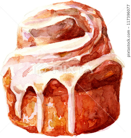 Cinnamon roll painted with watercolors Cinnamon roll painted with watercolors 117396077