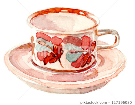 水彩花卉杯碟 117396080