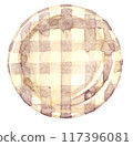 A plate with a light checkered pattern painted with watercolors 117396081