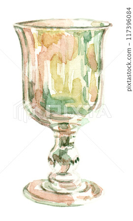塗有水彩畫的彩色高腳杯 117396084