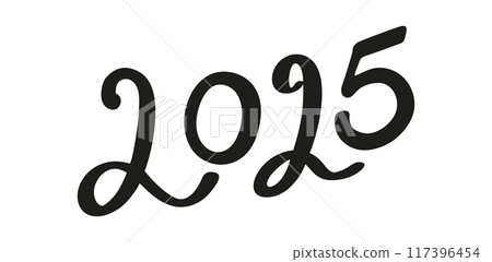 Vector 2025 year handwriting font. Lettering for calendar .Isolated typography thin text for design 117396454