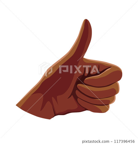 Human hand showing likes. Vector clipart depicts thumbs up gesture. Design for left handers day 117396456