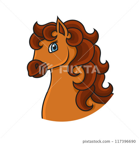 Cute character. Horse animal. Colorful vector illustration. Coon style. Isolated on white background. Design element. Template for your design, books, stickers, cards, posters, clothes. Cute character. Horse animal. Colorful vector illustration. Coon style. Isolated on white background. Design element. Template for your design, books, stickers, cards, posters, clothes. 117396690