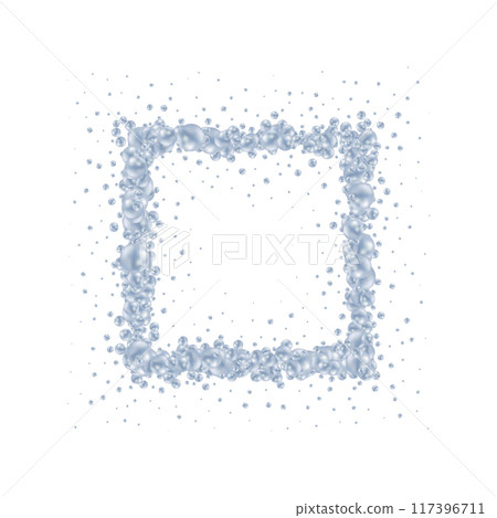 Abstract pattern with glass blue balls or precious pearls. Glossy realistic ball. 3d vector illustration. Photo frame. Eps 10 117396711