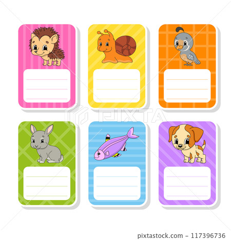 Bright stickers. School name label. Rectangular label. Color vector isolated illustration. 117396736