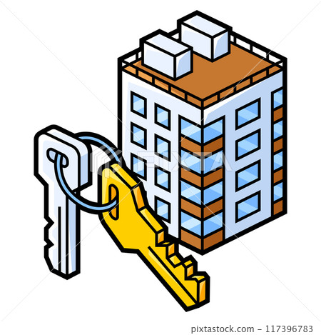 Image of house and keys. Real estate illustration in isometry style. Image of house and keys. Real estate illustration in isometry style. 117396783