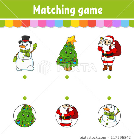 Matching game for kids. Education developing worksheet. Draw a line. Activity page. cartoon character. Vector illustration. 117396842