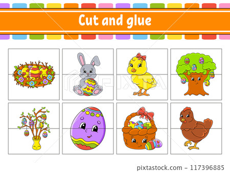 Cut and glue. Set flash cards. Education worksheet. Activity page. Game for children. cartoon character. Vector illustration. Cut and glue. Set flash cards. Education worksheet. Activity page. Game for children. cartoon character. Vector illustration. 117396885