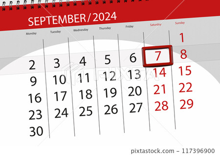Calendar 2024, deadline, day, month, page, organizer, date, September, saturday, number 7 117396900