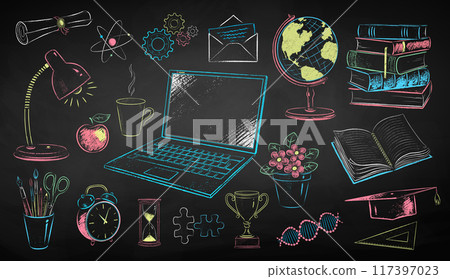 Online education set on chalkboard background Online education set on chalkboard background 117397023