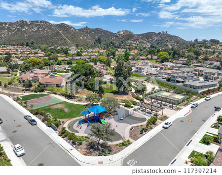 Aerial view of big houses community in Escondido, California 117397214