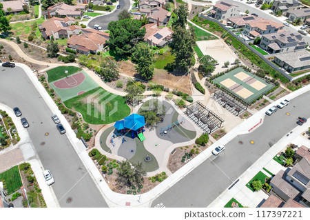 Aerial view of big houses community in Escondido, California 117397221