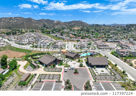 Aerial view of big houses community in Escondido, California 117397224