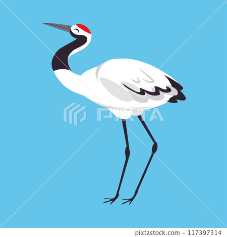 Red Crowned Crane as Long-legged and Long-necked Bird Standing on Blue Background Vector Illustration 117397314