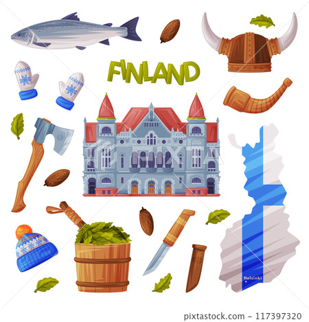 Finland Symbol and Attribute with National Theater and Sauna Vector Set 117397320