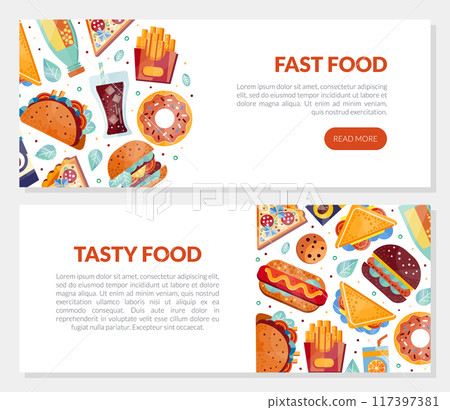 Fresh Fast Food and Drink Banner Vector Template Fresh Fast Food and Drink Banner Vector Template 117397381