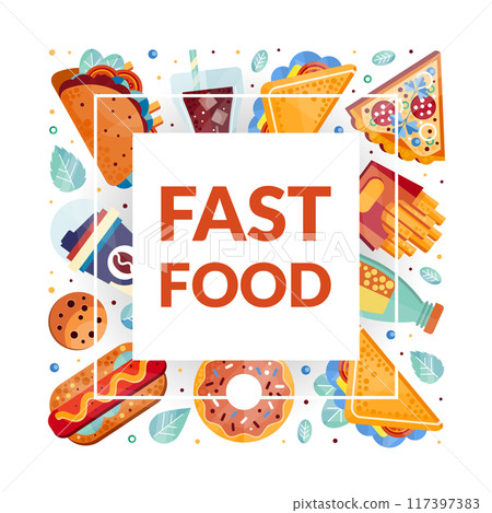 Fresh Fast Food and Drink Banner Vector Template Fresh Fast Food and Drink Banner Vector Template 117397383
