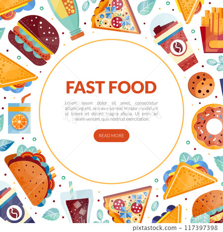Fresh Fast Food and Drink Square Banner Vector Template Fresh Fast Food and Drink Square Banner Vector Template 117397398