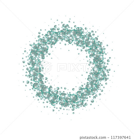 Shiny blue balls with different size on simple gradient background. Glossy bubbles in empty space. Abstract composition with chaotic floating spheres. 3d rendering. Eps 10 117397641