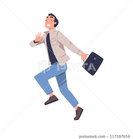 Fire Emergency with Man Holding Briefcase Escaping Saving Life when Smoke Vector Illustration Fire Emergency with Man Holding Briefcase Escaping Saving Life when Smoke Vector Illustration 117397659