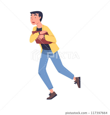 Fire Emergency with Man Holding Briefcase Escaping Saving Life when Smoke Vector Illustration Fire Emergency with Man Holding Briefcase Escaping Saving Life when Smoke Vector Illustration 117397664