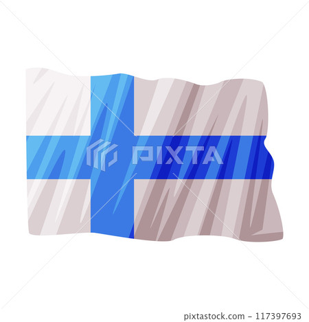 Finland Flag with Blue Cross on White Fabric Vector Illustration 117397693