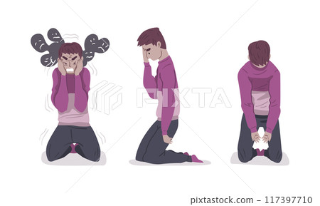 Mental health problems set. People in depressive state of mind vector illustration 117397710