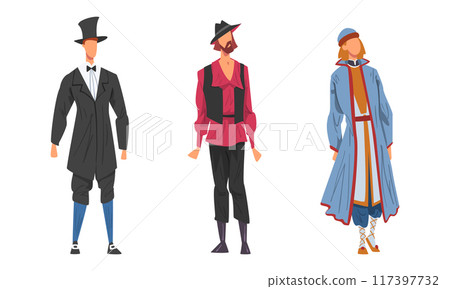 People in national clothing set. Men in European and East European clothing cartoon vector illustration 117397732