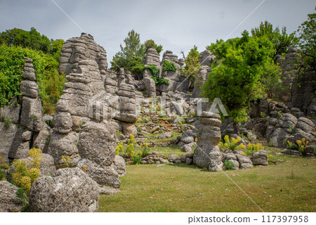 Aerial view of Love Valley at Goreme National Park in Cappadocia, Turkey . 117397958