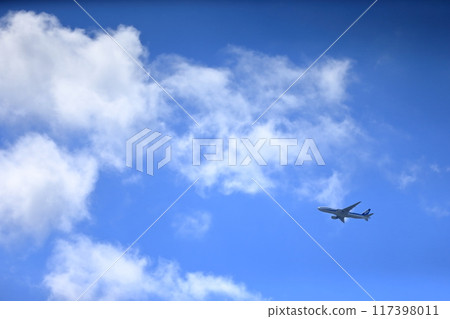 Blue sky and airplane Blue sky and airplane 117398011