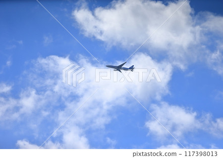 Blue sky and airplane 117398013