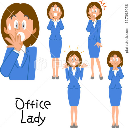 Vector set of surprised expressions of women in suits 117398088
