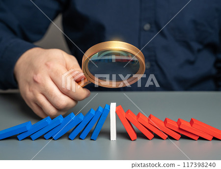 A man studies the opposition of the parties. The concept of a draw. Stop the conflict. Prevent escalation. Find points of compromise. A basis for starting negotiations. 117398240